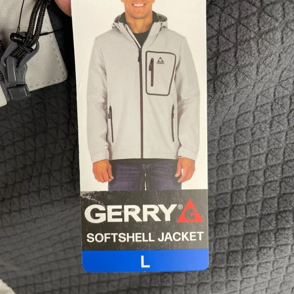 NEW Gerry Softshell Windbreaker Jacket Men's L Gray Full Zip Hooded G1420